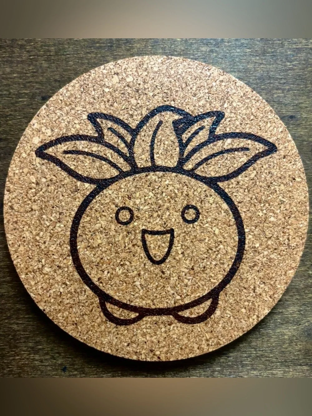 Pokemon Oddish Face Laser Engraved Cork Coaster